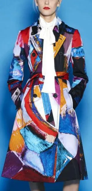 Abstract Print Trench Coat in Multicolor