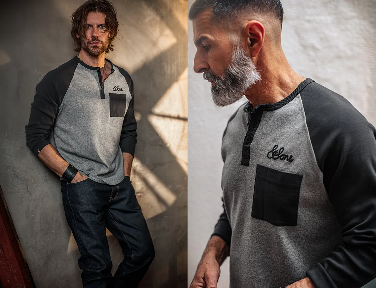 &SONS Infield Raglan Henley Shirt Grey/Charcoal