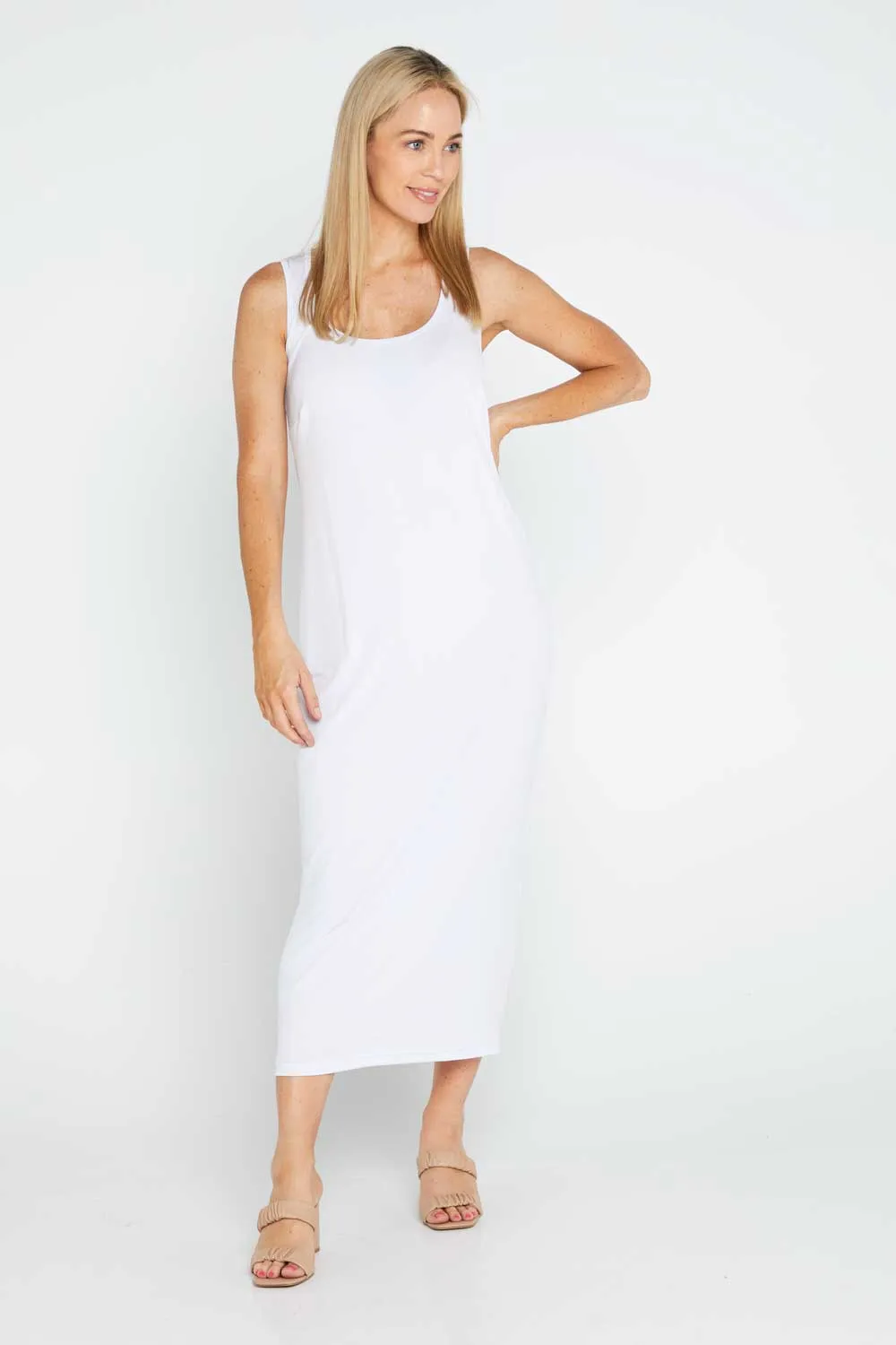 Amy Midi Stretch Slip - White