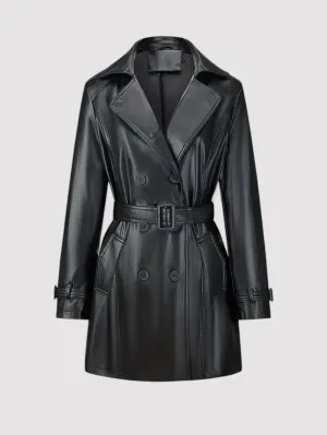 Ancien | Double-row Fitted Leather Trench Coat