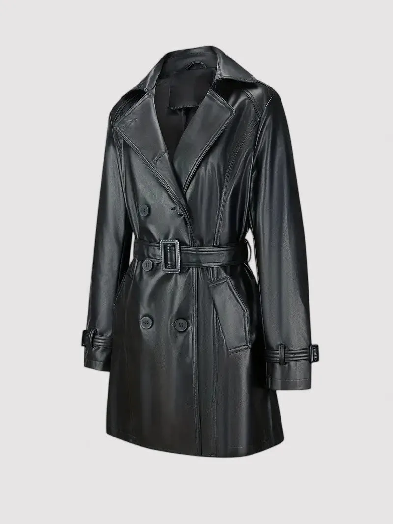 Ancien | Double-row Fitted Leather Trench Coat