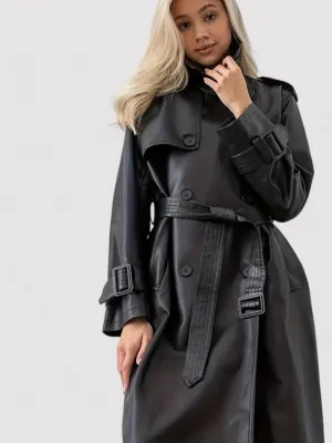 Ancien | Women's Stylish Leather Trench Coat with Belt