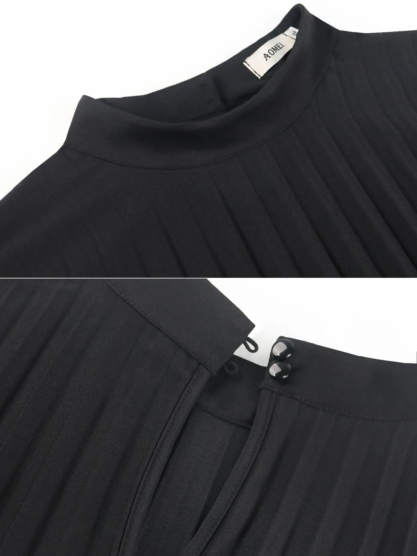 AOMEIDRESS Cloak Sleeves Stand Collar Loose Pleated Party Dress