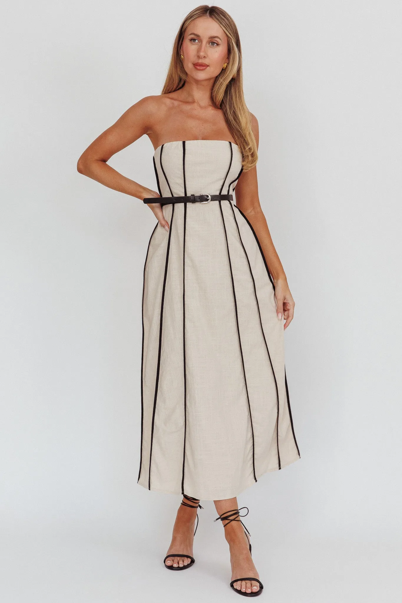 Azalea Sleeveless A-Line Midi Dress Sand