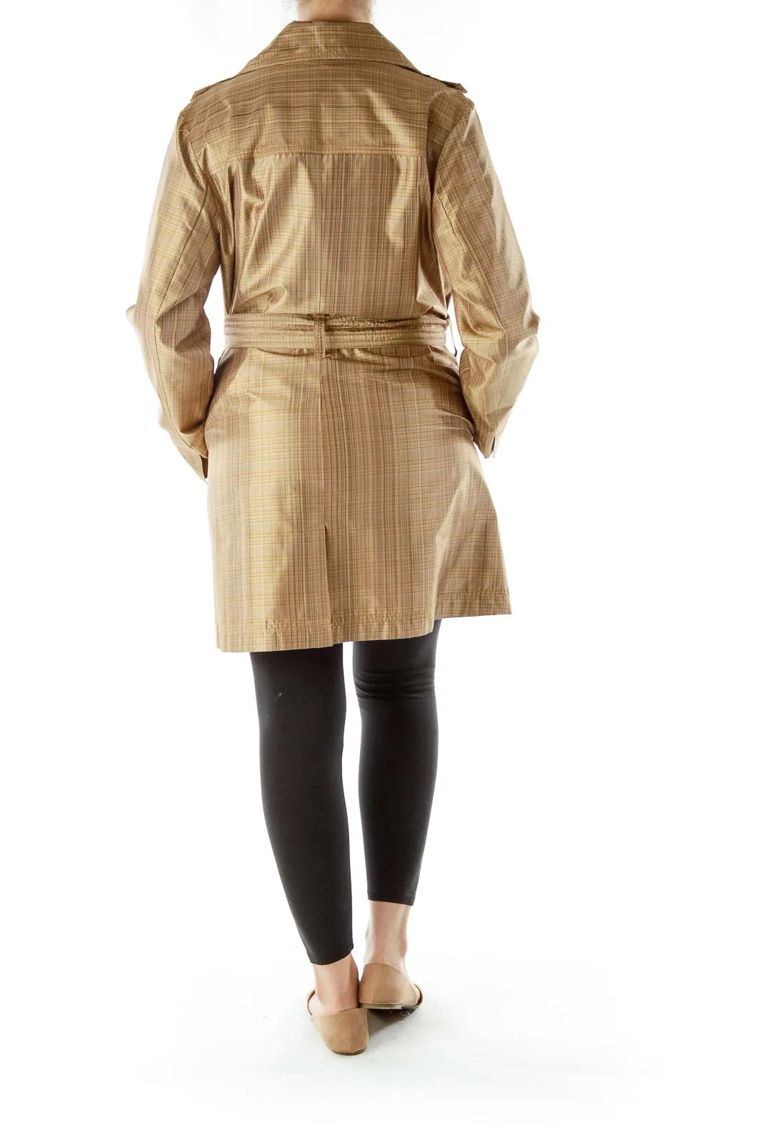 Beige Plaid Silk Trench Coat