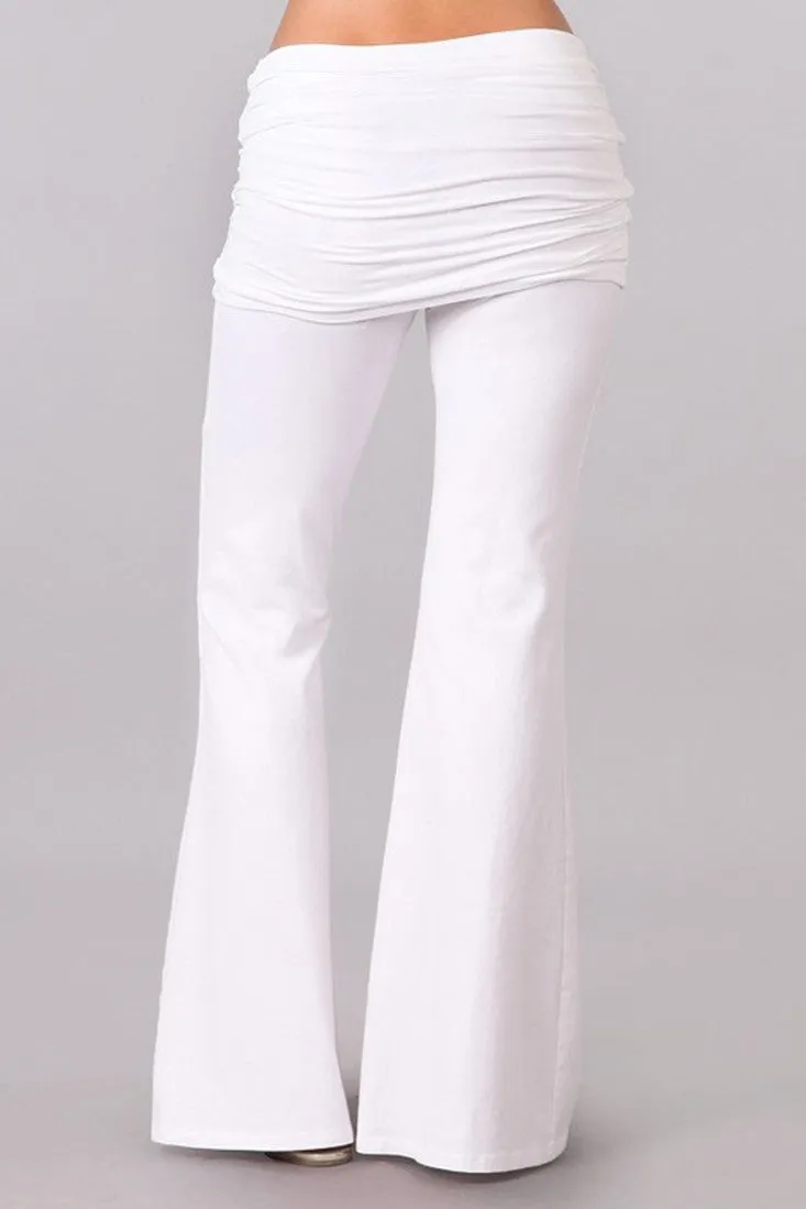 Bell Bottoms Yoga Pants Foldover White