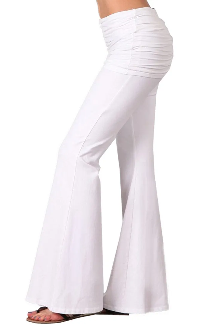 Bell Bottoms Yoga Pants Foldover White