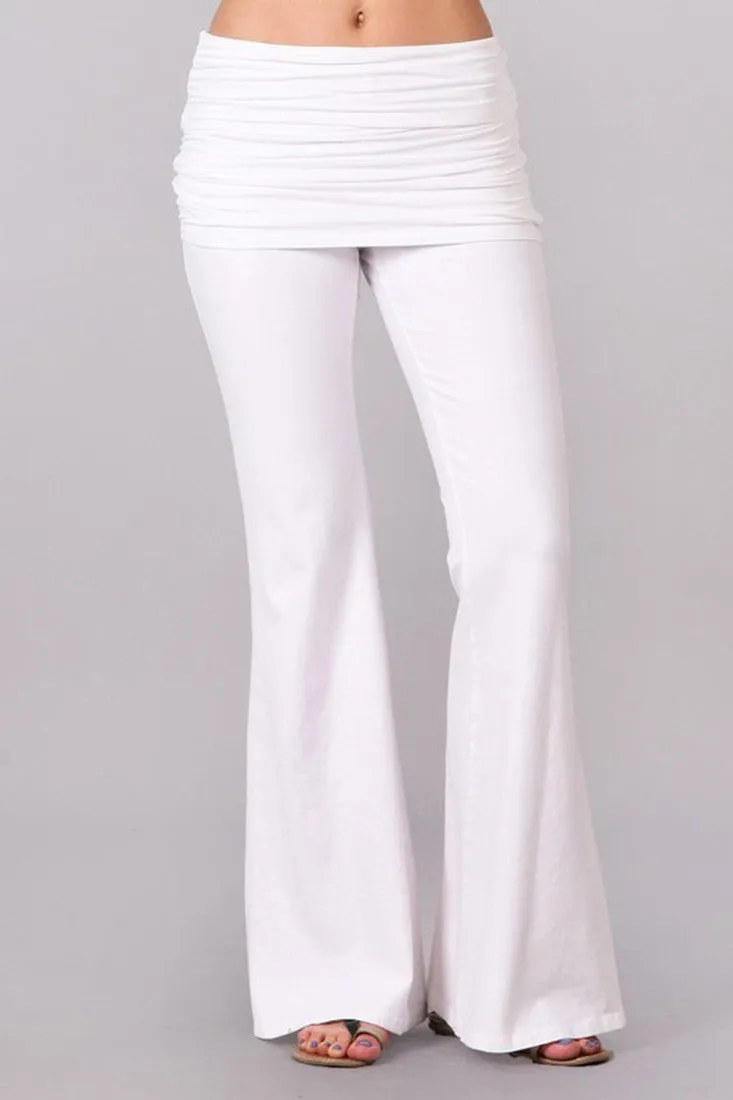 Bell Bottoms Yoga Pants Foldover White