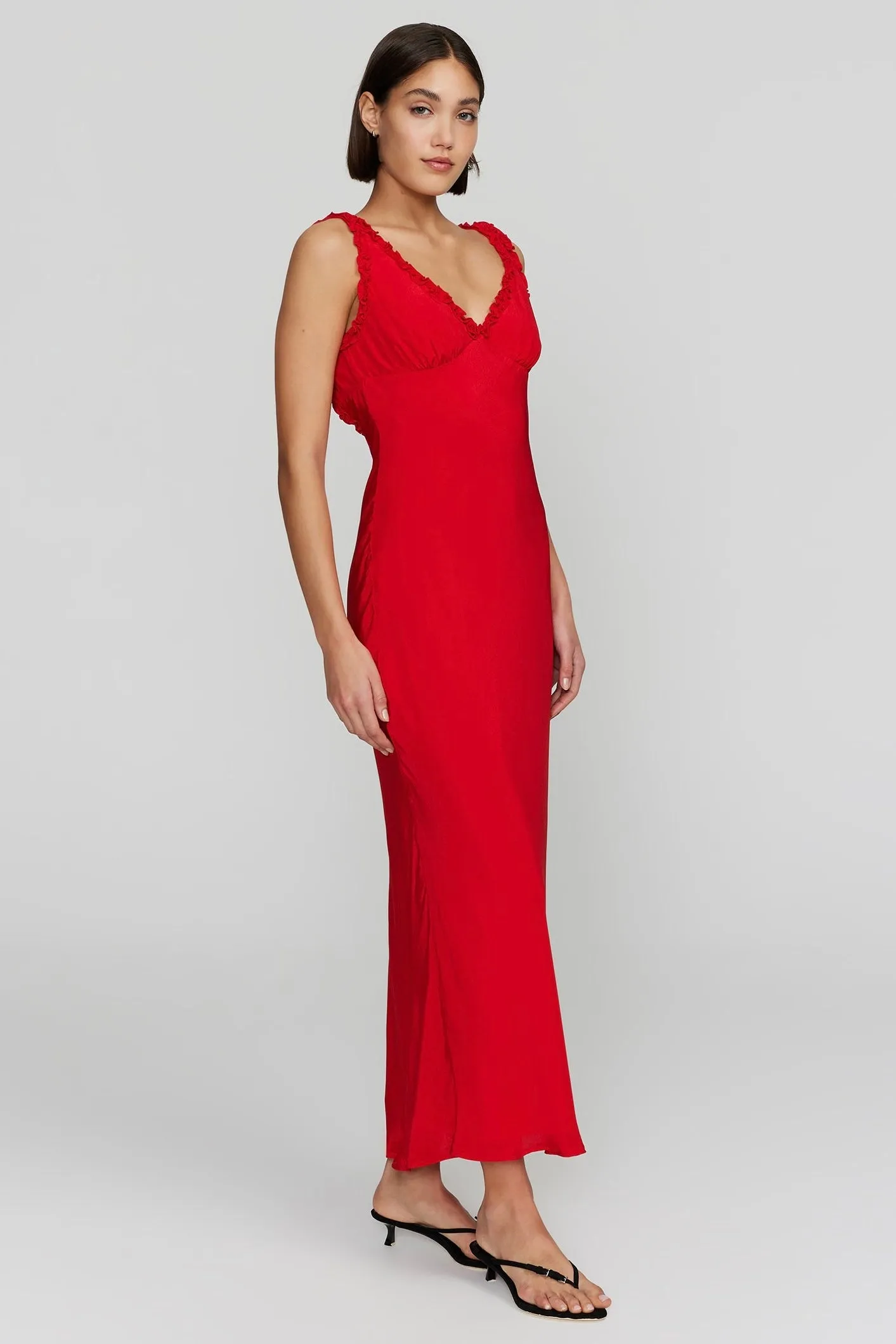 Bella Cherry Red Ruffle Maxi Dress