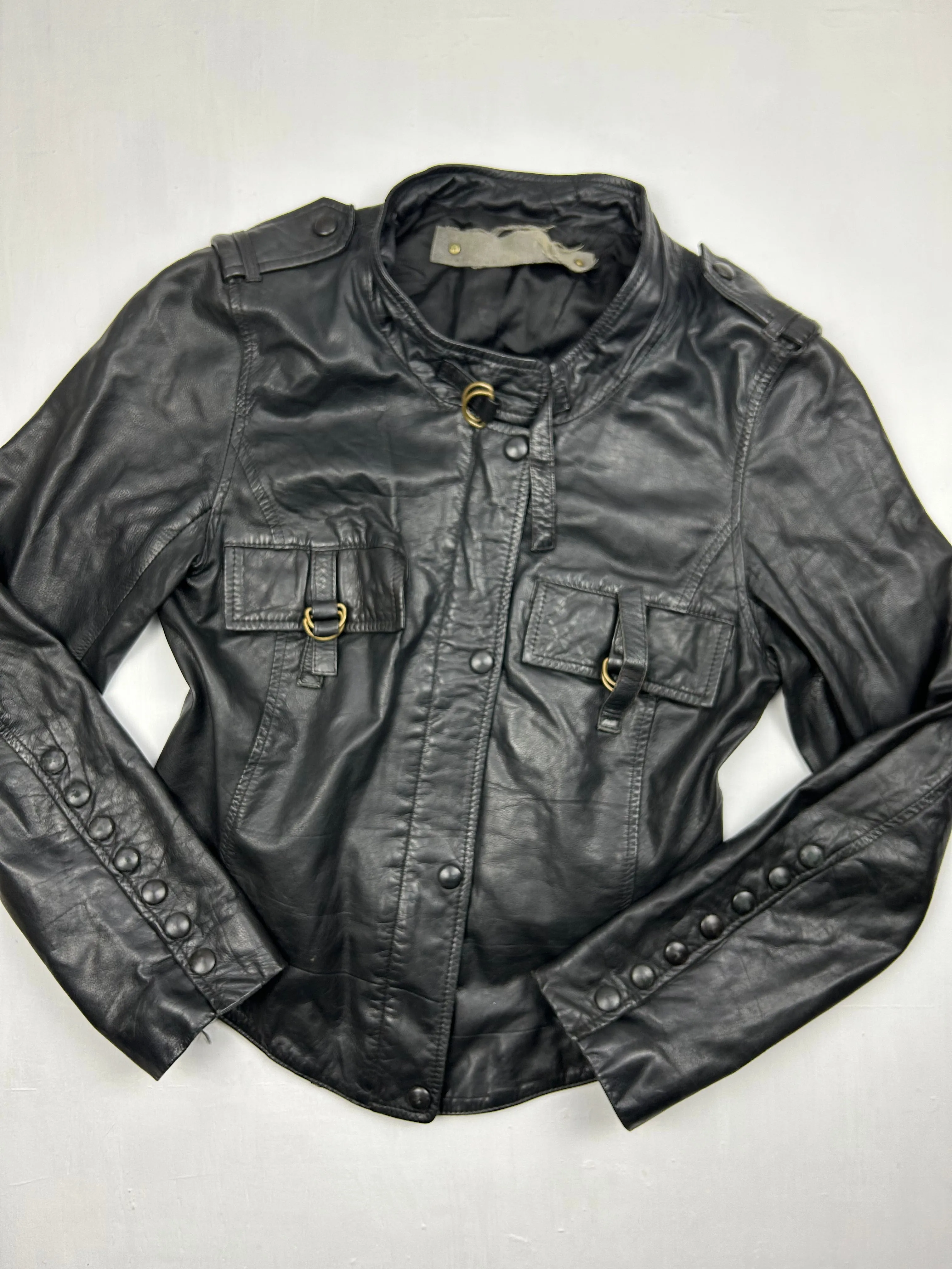 Black 100% real leather biker jacket  (S)