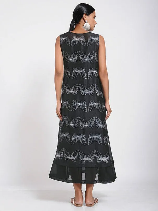 Black & White  Shibori Print  Sleeveless Dress (Set of 2)