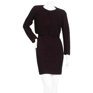 Black and Purple Wool-Blend Knit Dress and Cardigan Two-Piece Set