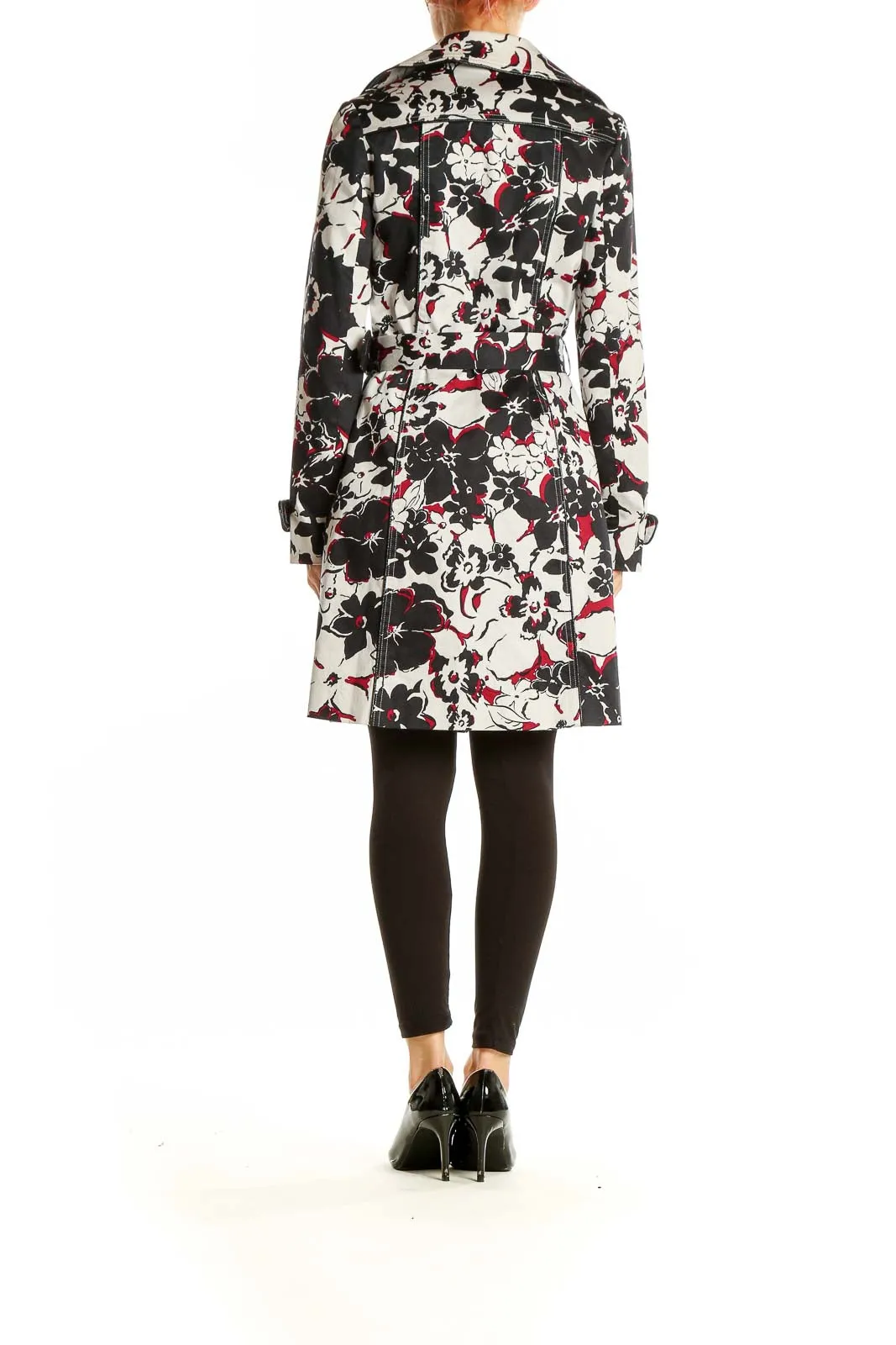 Black Floral Print Trench Coat