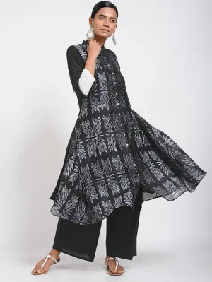 Black FLoral Shibori Jacket Dress (Set of 2)