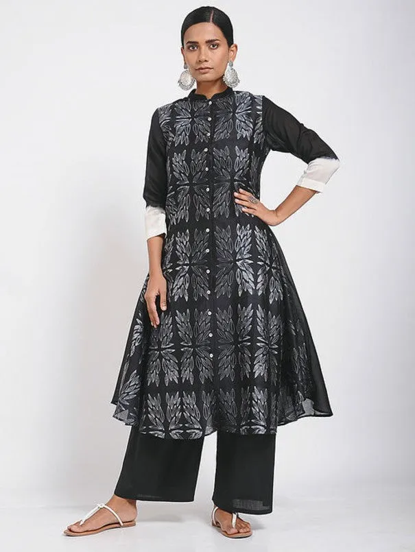 Black FLoral Shibori Jacket Dress (Set of 2)