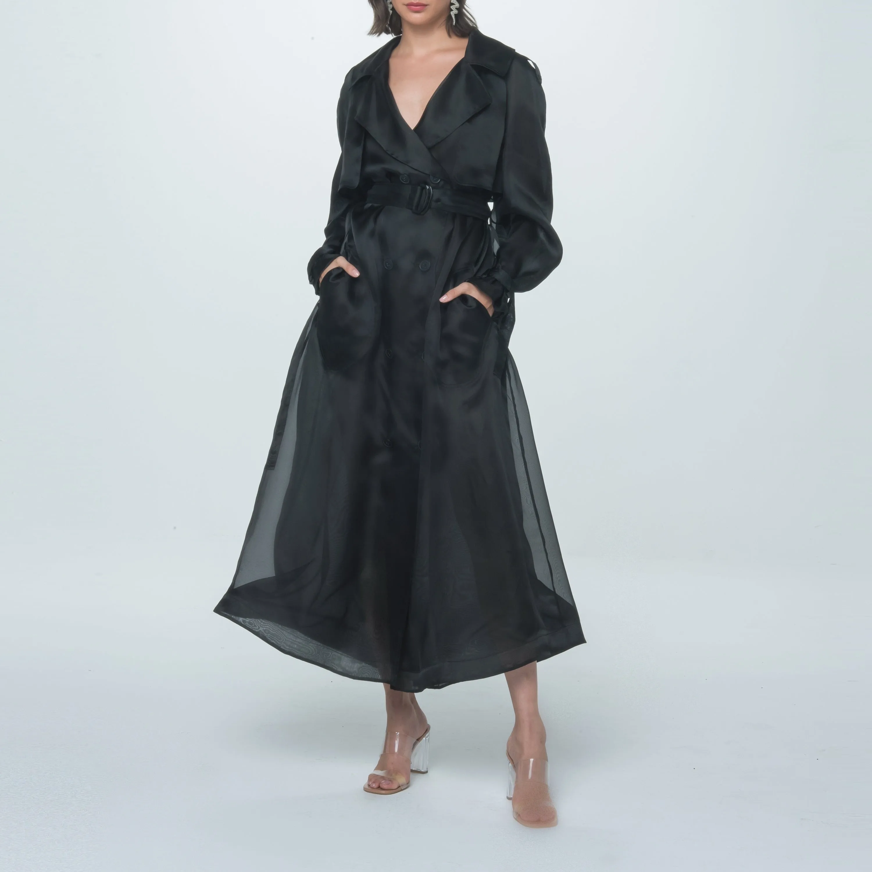 Black  Silk Organza Trench Coat