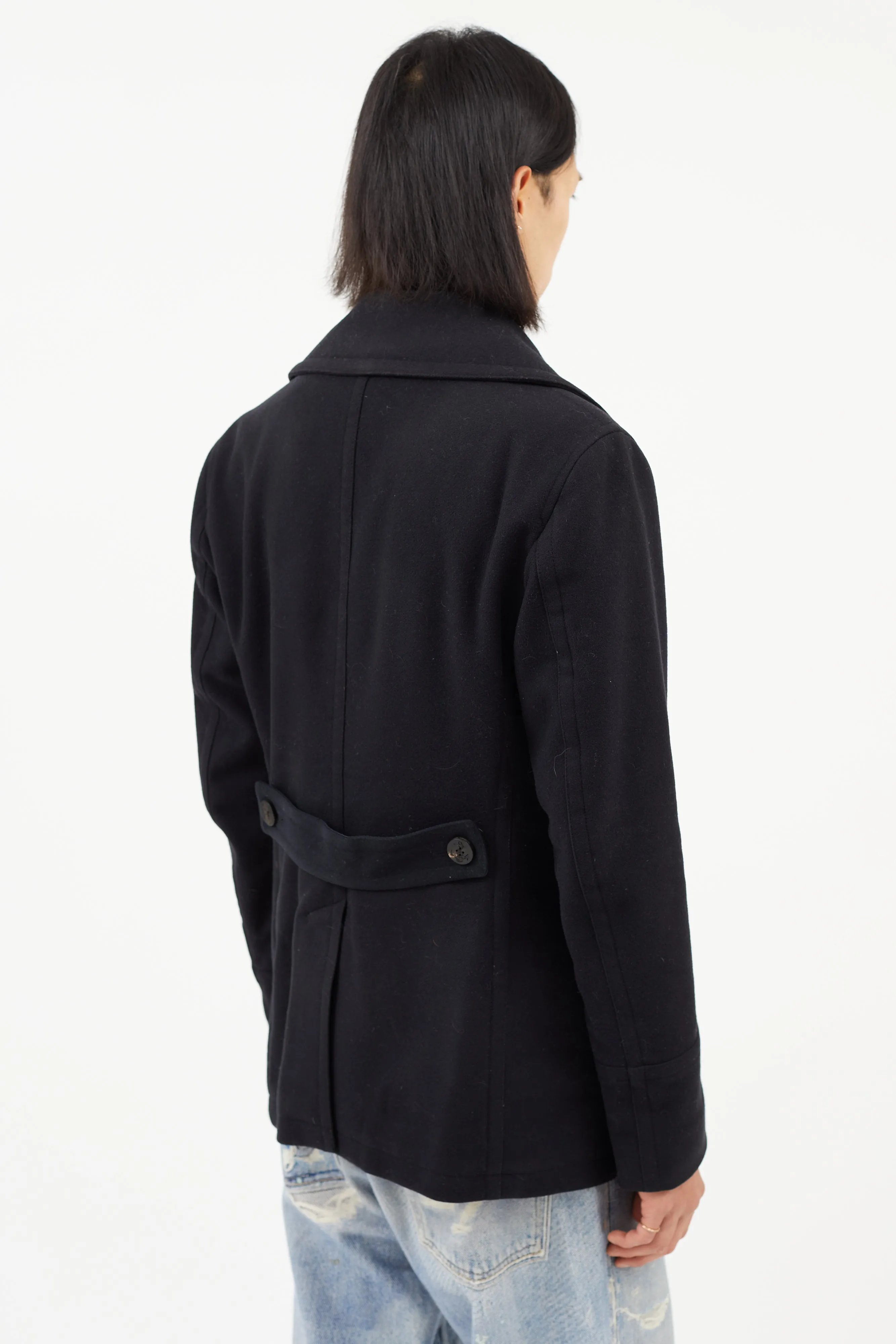 Black Wool Double Breasted Peacoat