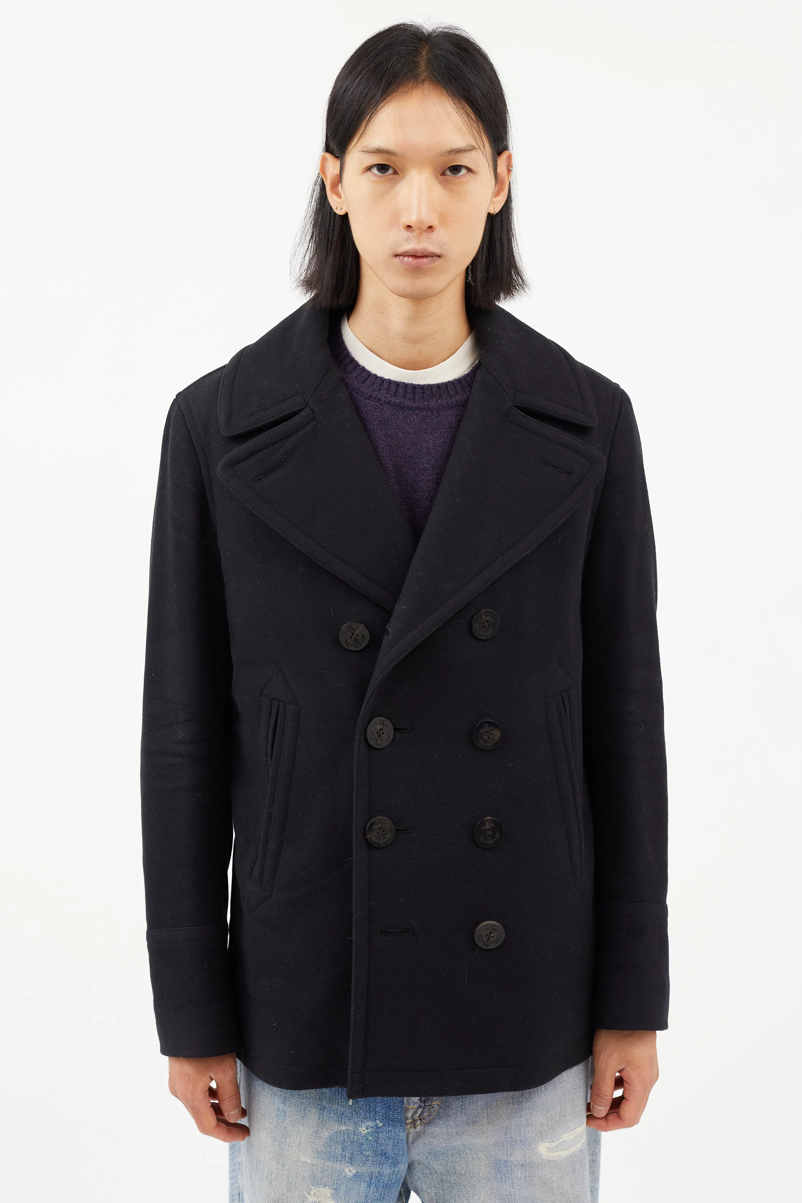 Black Wool Double Breasted Peacoat