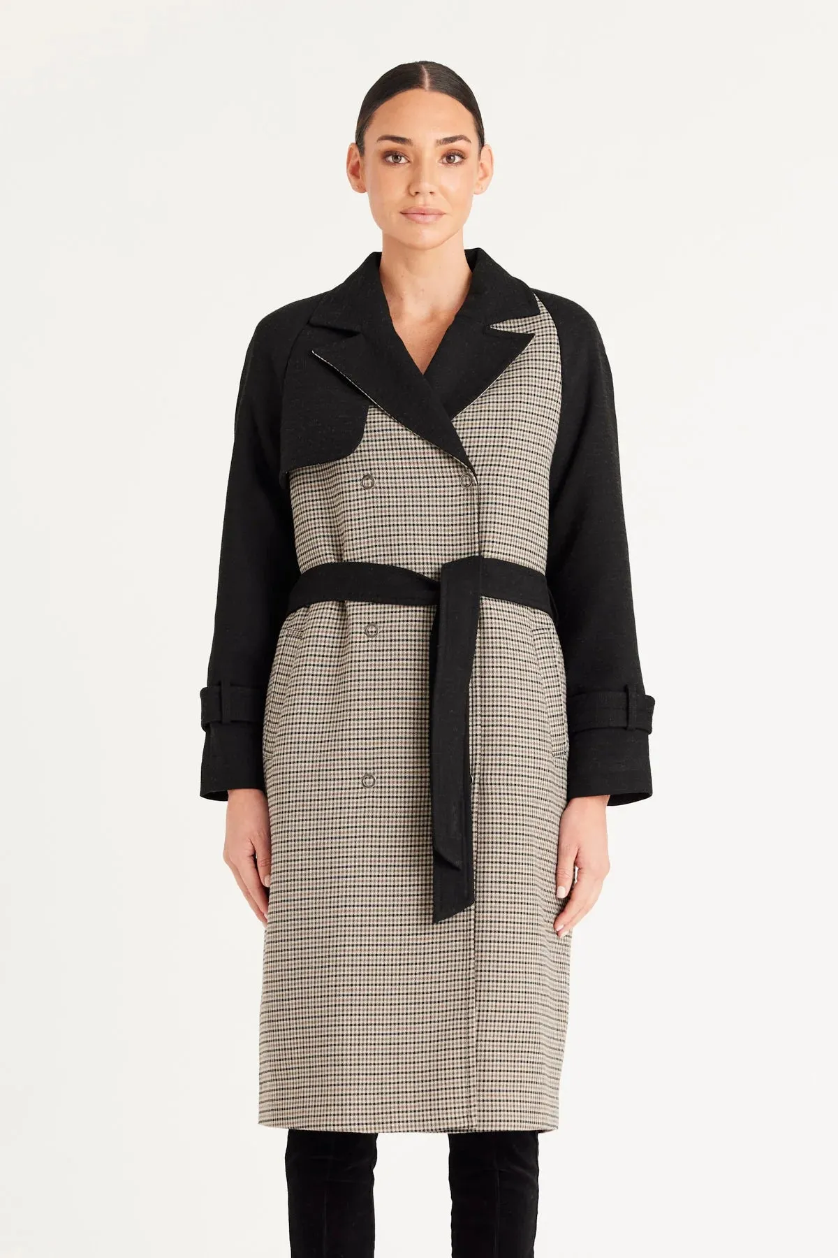 Brooklyn Trench Coat Black/Check