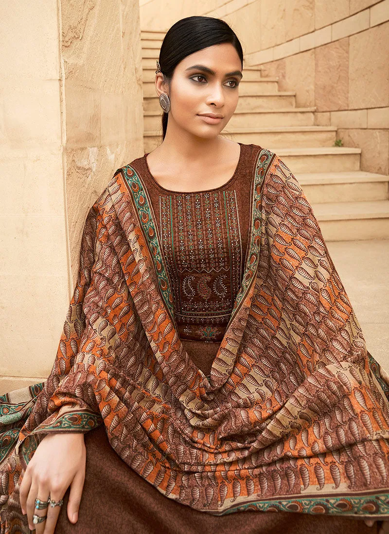 Brown Embroidered Cotton Palazzo Suit