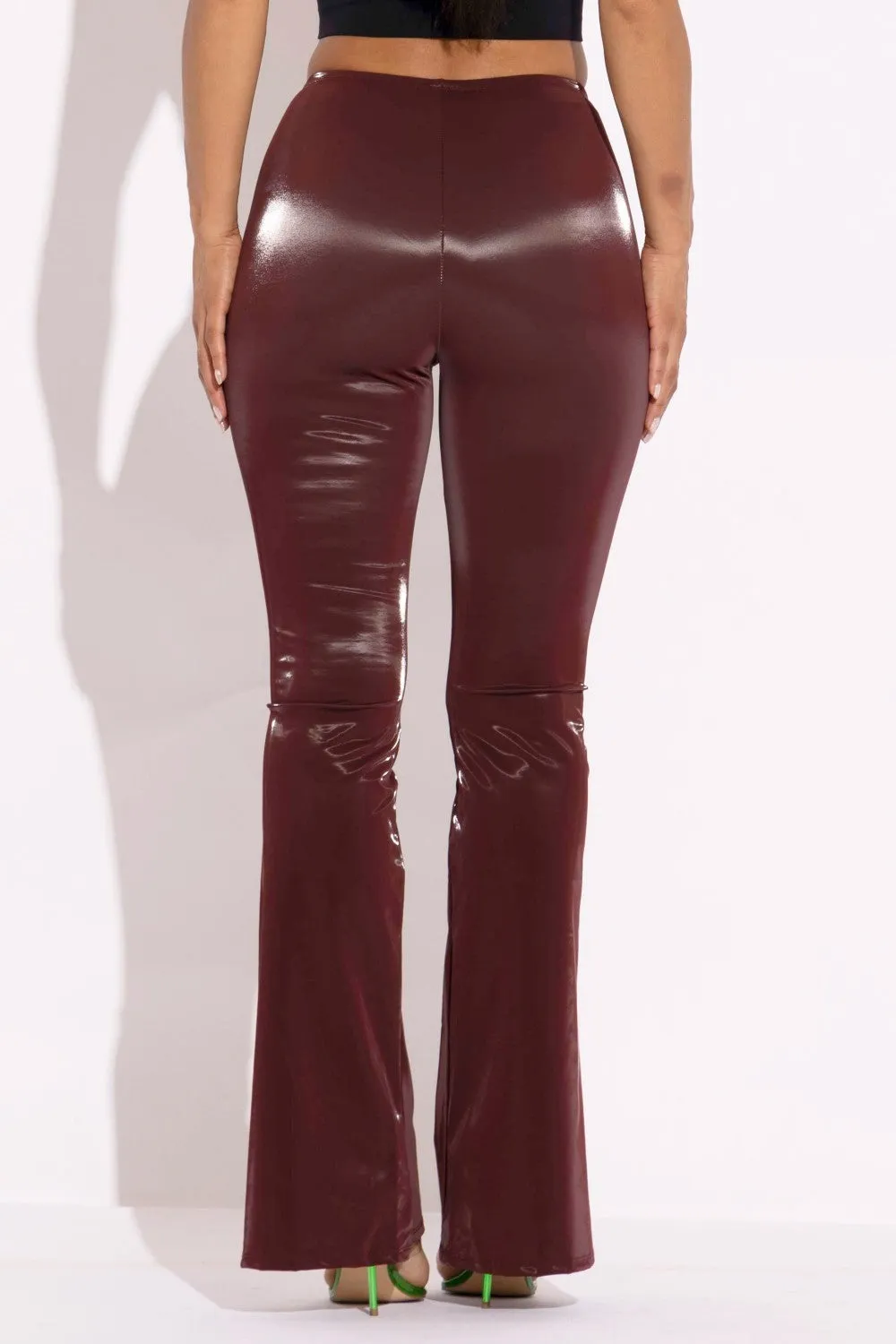 Burgundy Velvet Pu Flared Pants