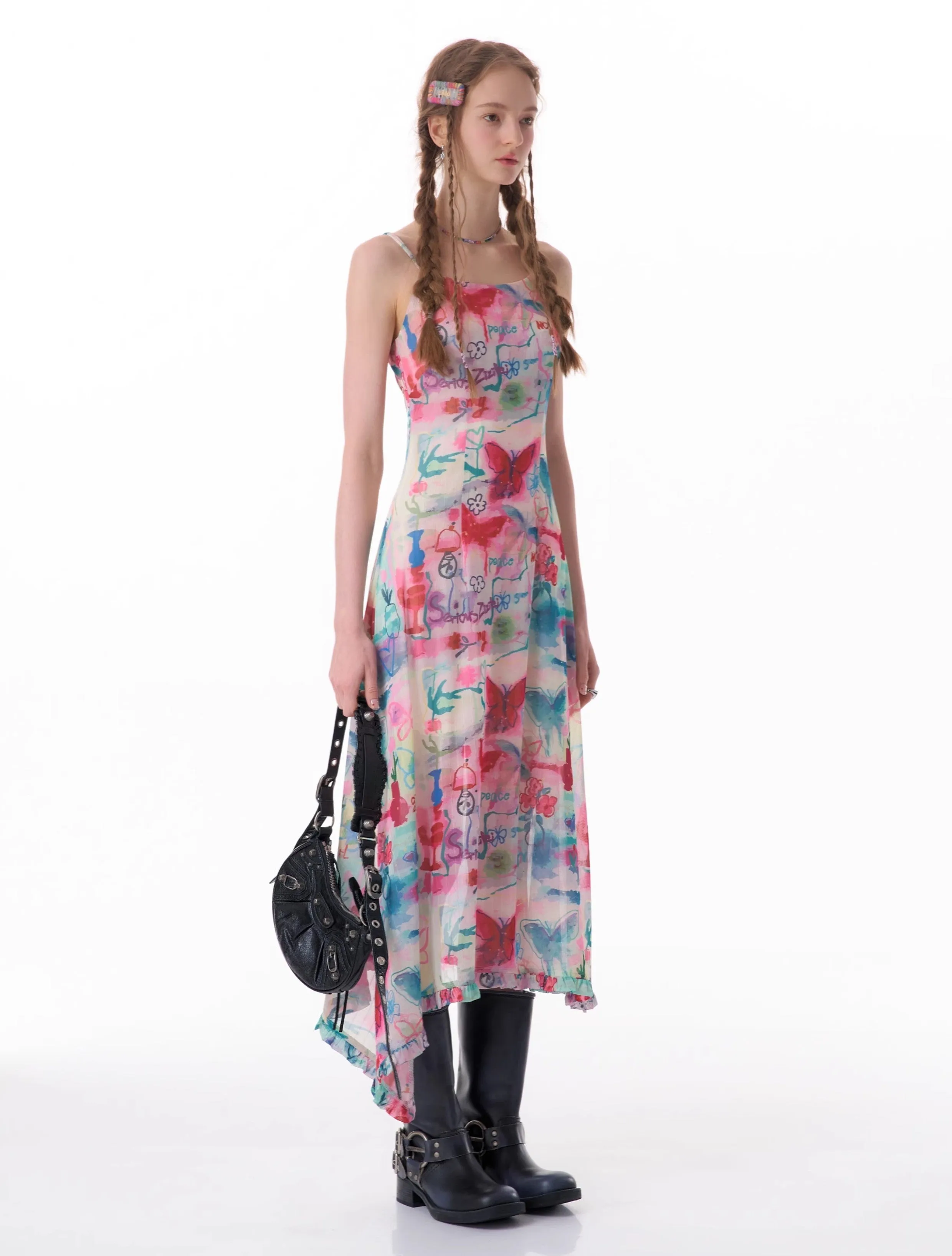 Butterfly Print Midi Slip Dress