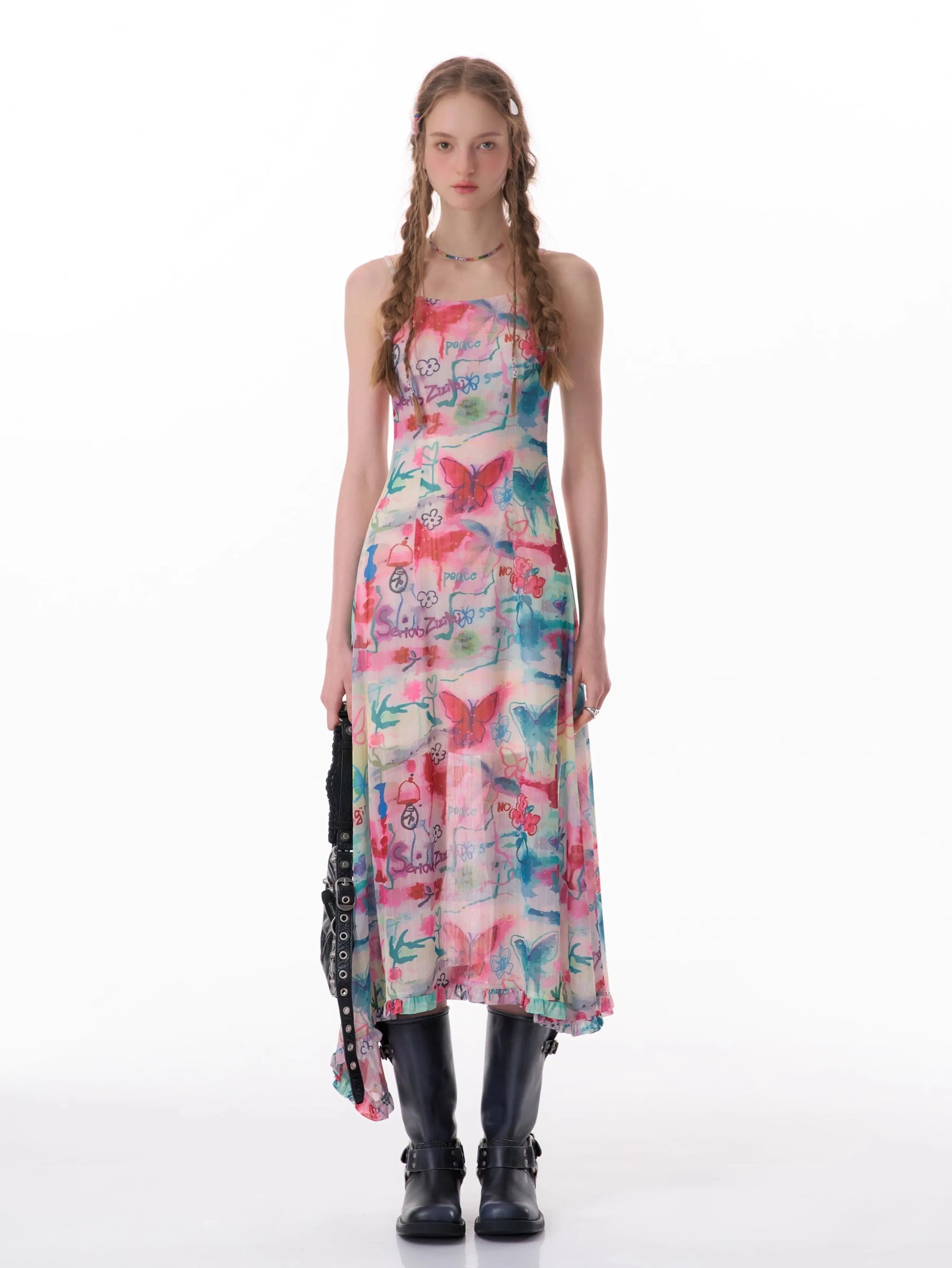 Butterfly Print Midi Slip Dress