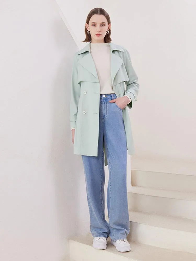 Candy Color Worsted Woolen Mid-length Trench Coat