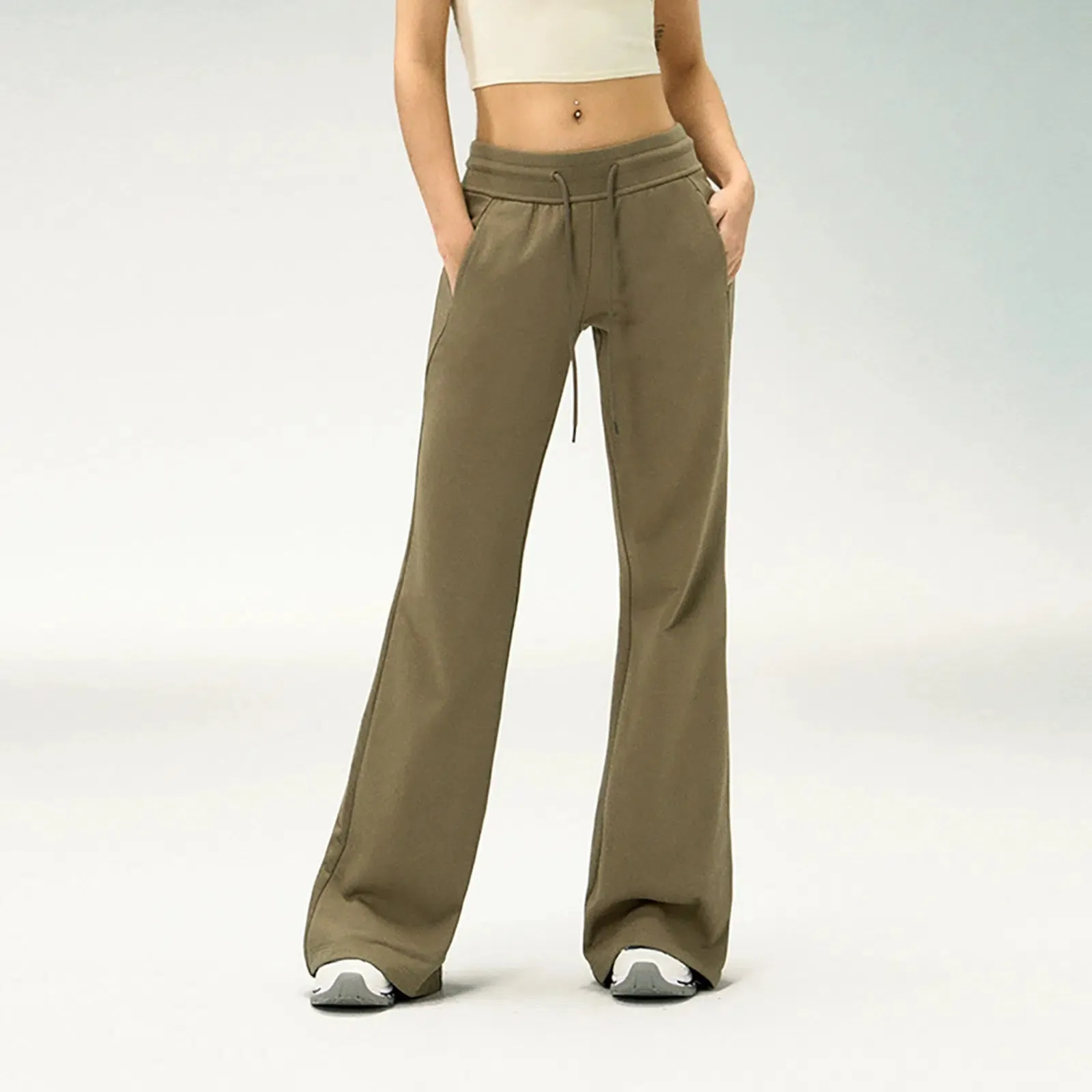 Casual Drawstring Waist Flared Pants