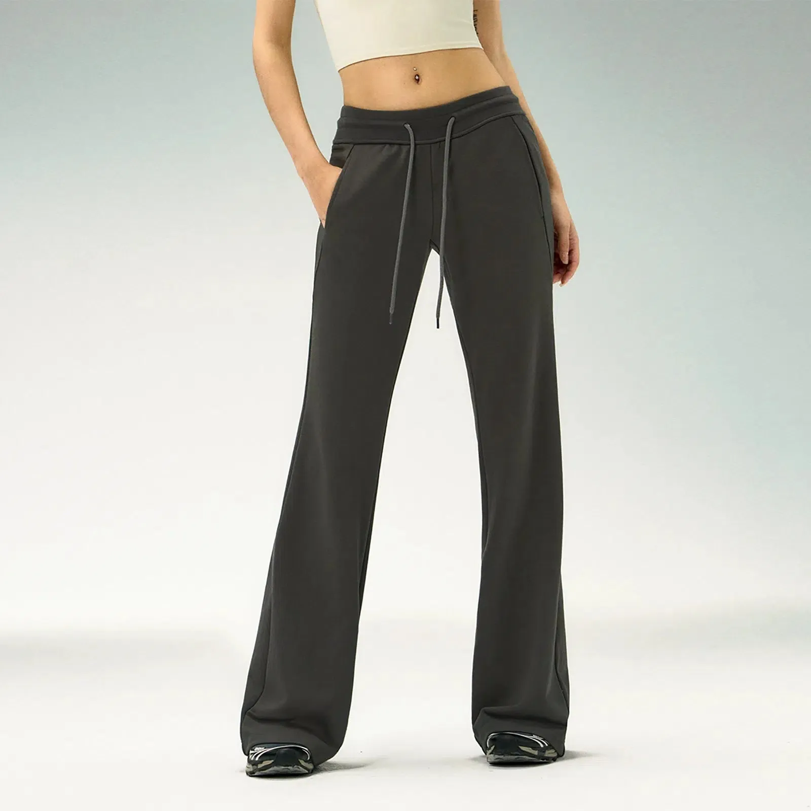 Casual Drawstring Waist Flared Pants