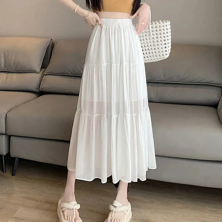 Chic High Waist Pleated Split A-line Long Skirt