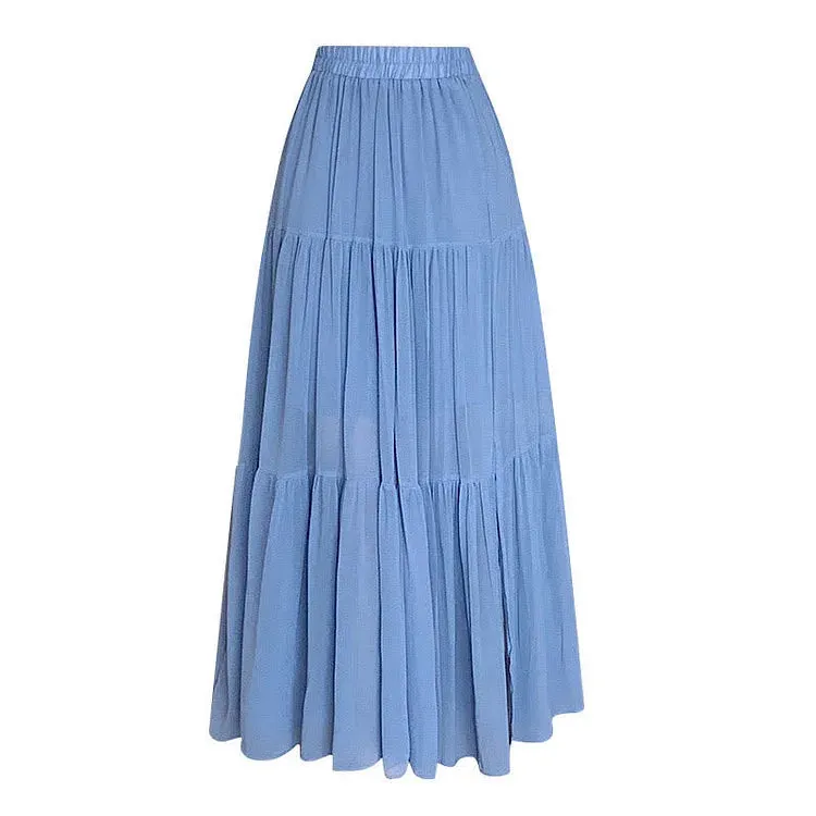 Chic High Waist Pleated Split A-line Long Skirt