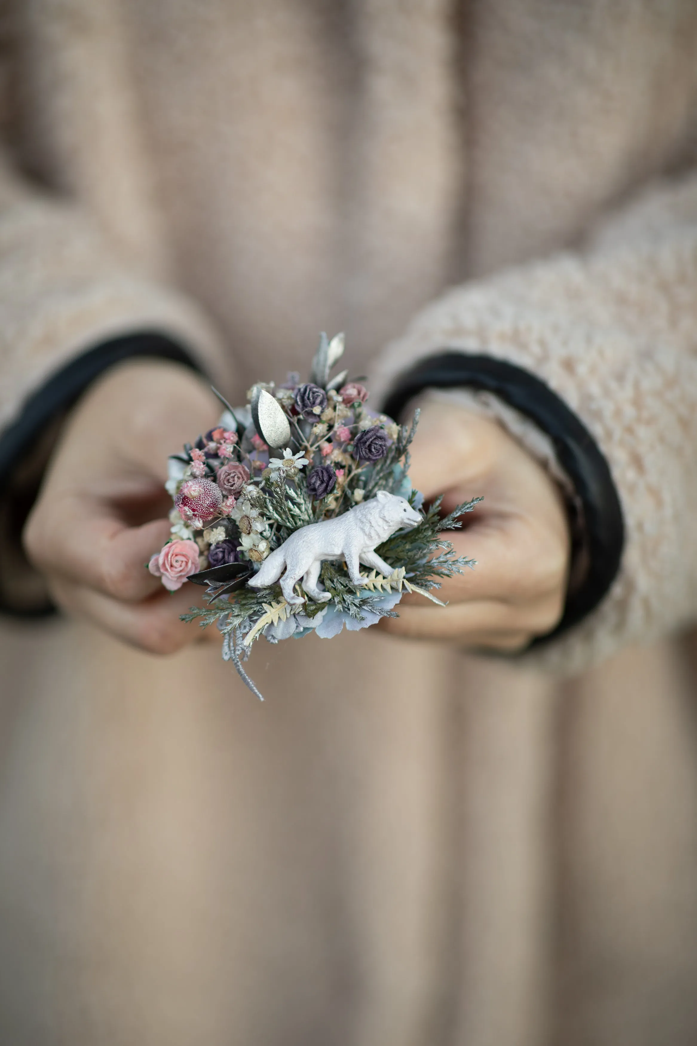 Christmas brooch with wolf Winter brooch Animals Winter fairytale Brooch for coat Original brooch Magaela Xmas present for mom Unique brooch