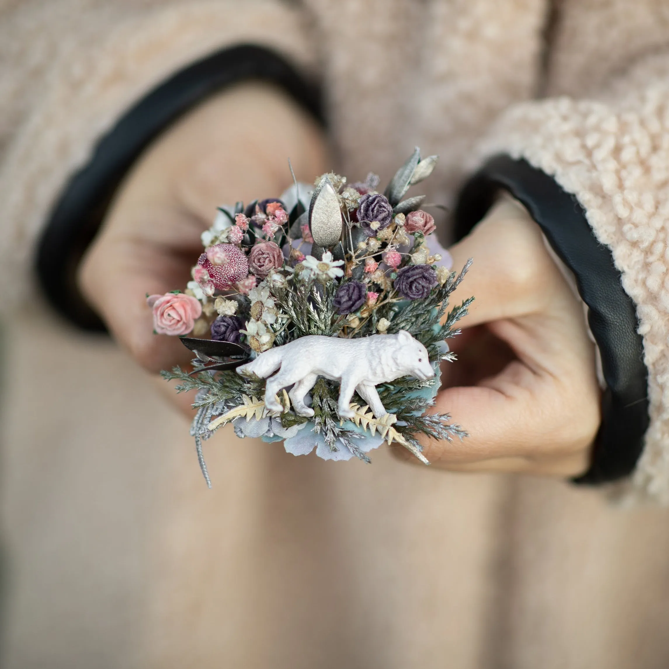 Christmas brooch with wolf Winter brooch Animals Winter fairytale Brooch for coat Original brooch Magaela Xmas present for mom Unique brooch