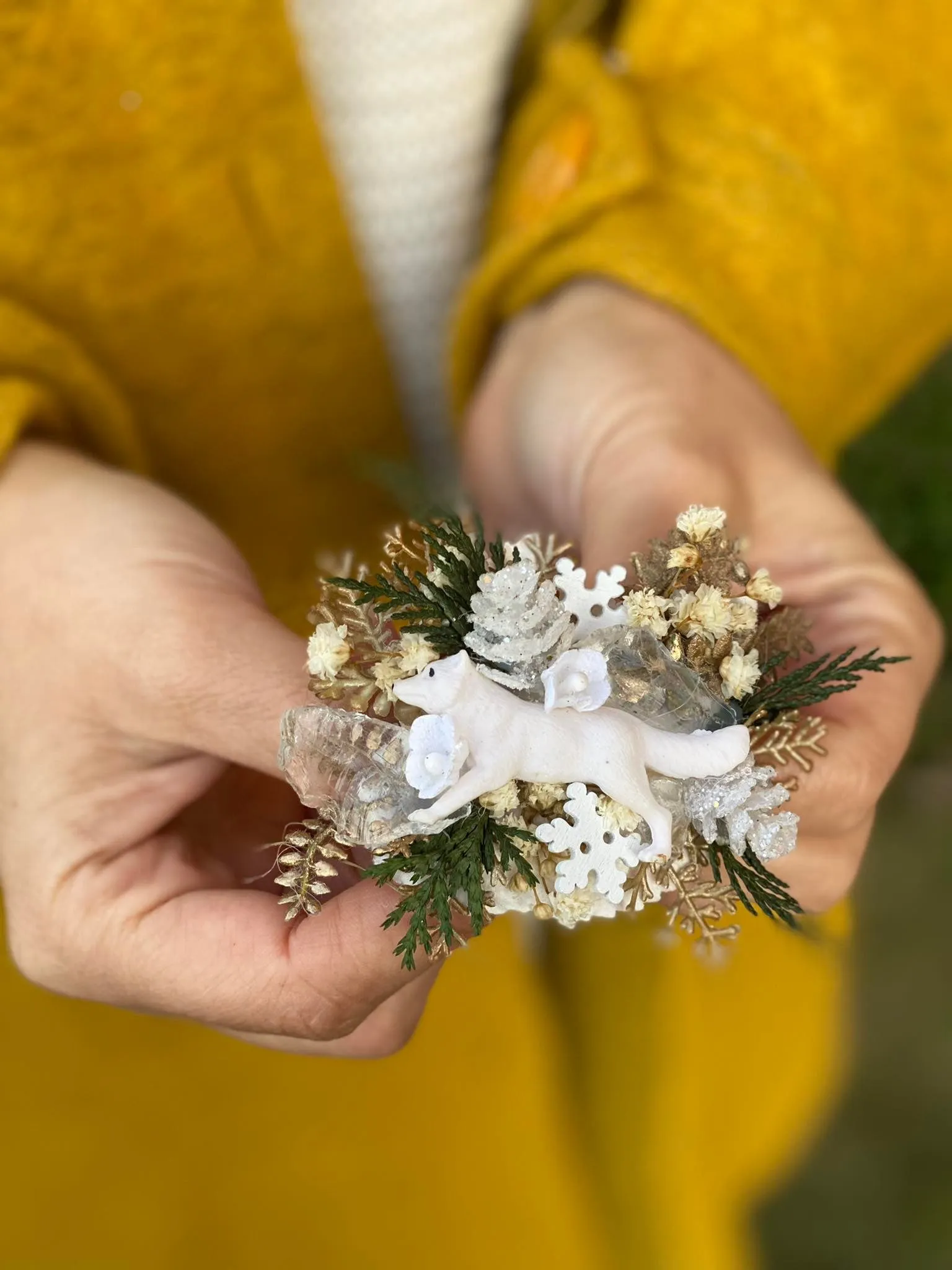 Christmas brooch with wolf Winter brooch Animals Winter fairytale Brooch for coat Original brooch Magaela Xmas present for mom Unique brooch