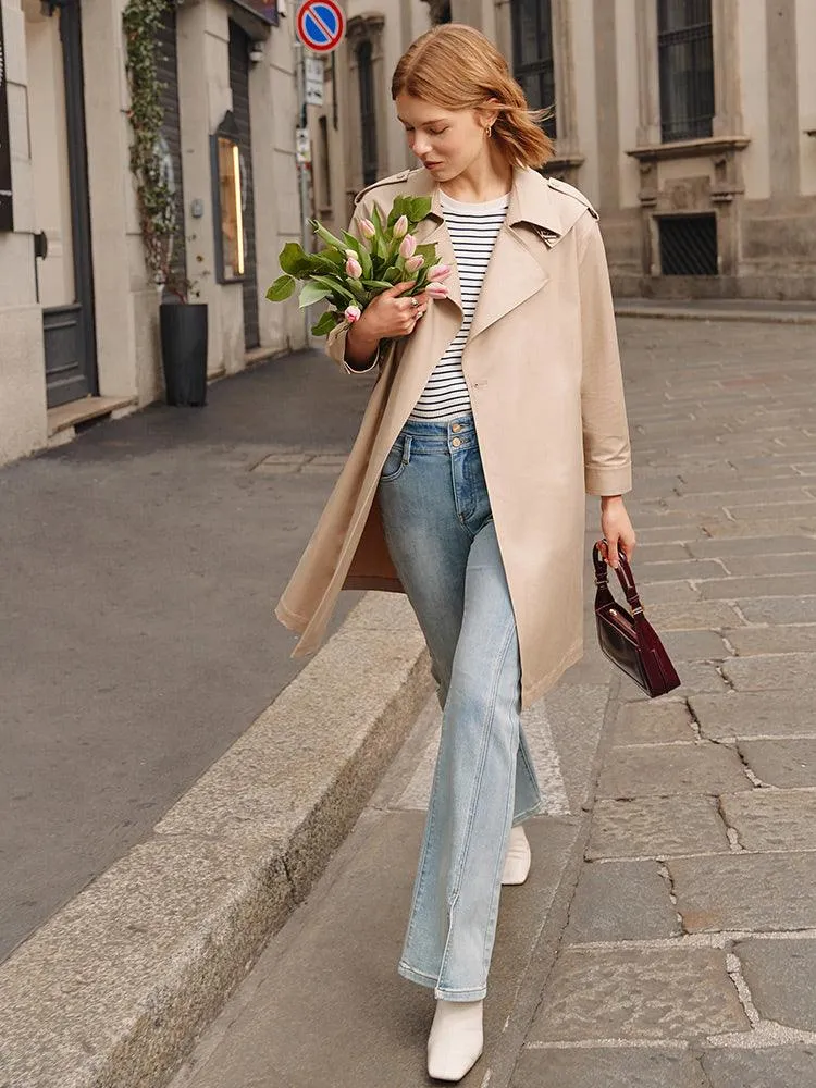 Classic Khaki Lether Trench Coat