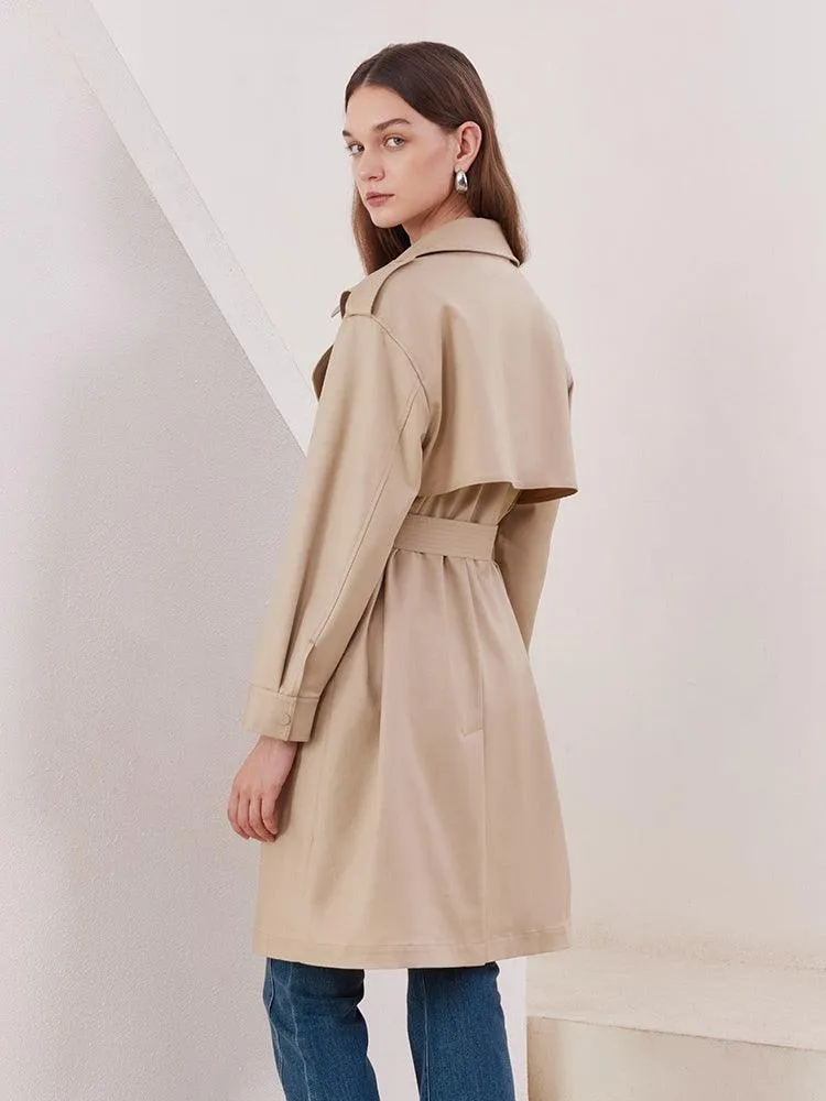 Classic Khaki Lether Trench Coat