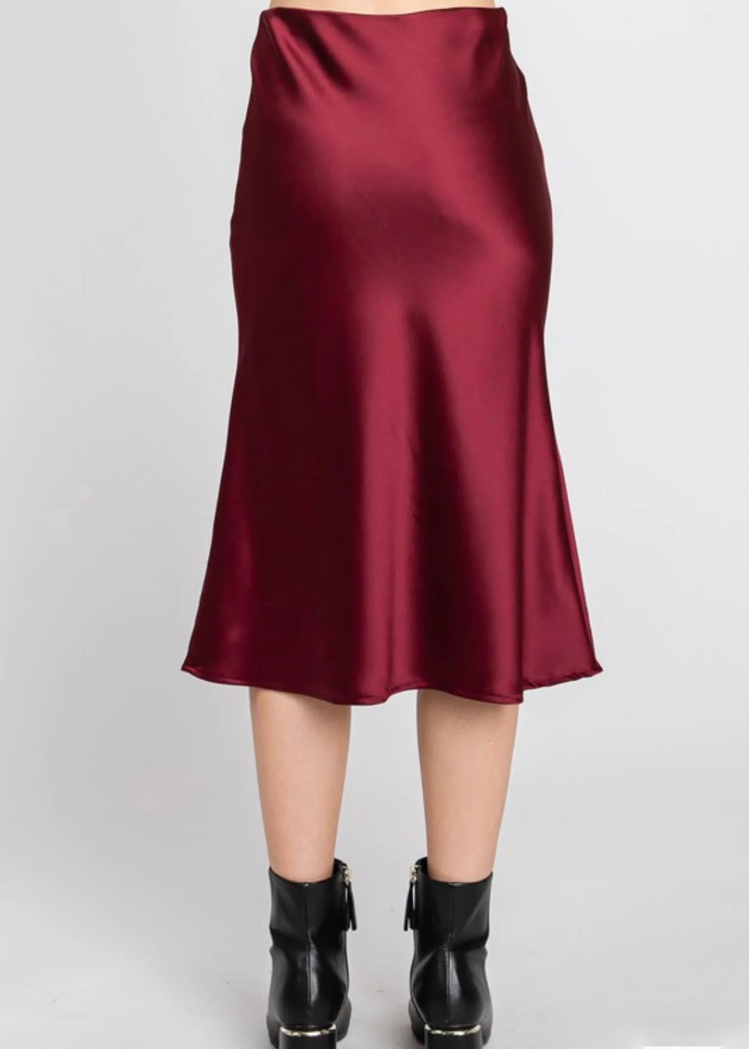 Cora, Satin Slip Skirt, Midi Skirt, Black Cherry