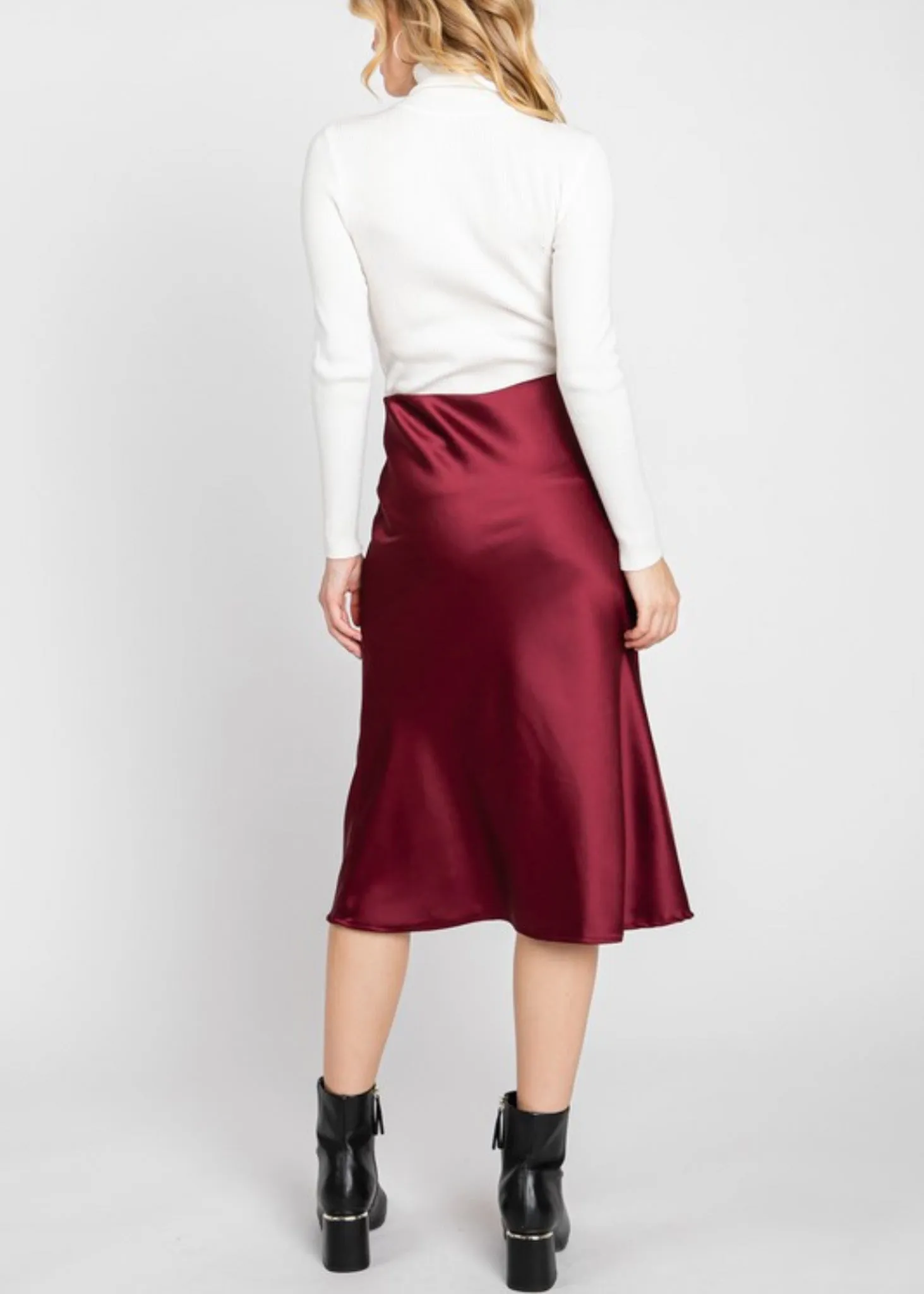 Cora, Satin Slip Skirt, Midi Skirt, Black Cherry