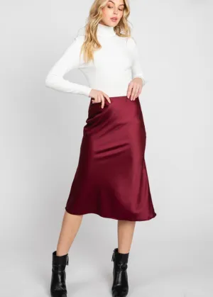 Cora, Satin Slip Skirt, Midi Skirt, Black Cherry