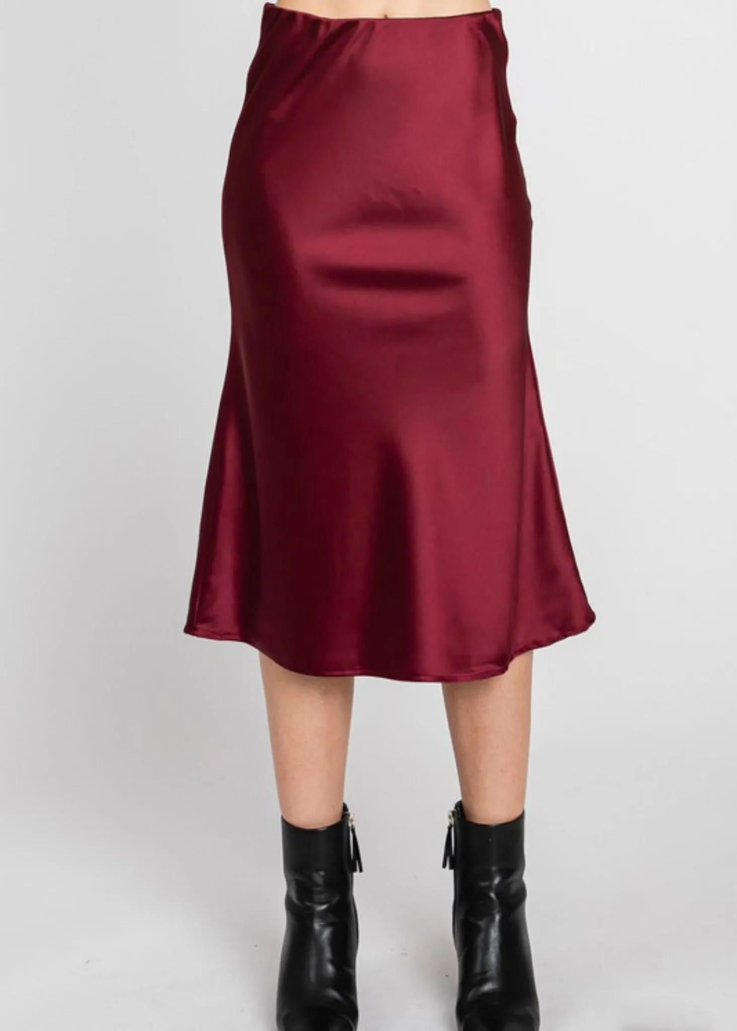 Cora, Satin Slip Skirt, Midi Skirt, Black Cherry