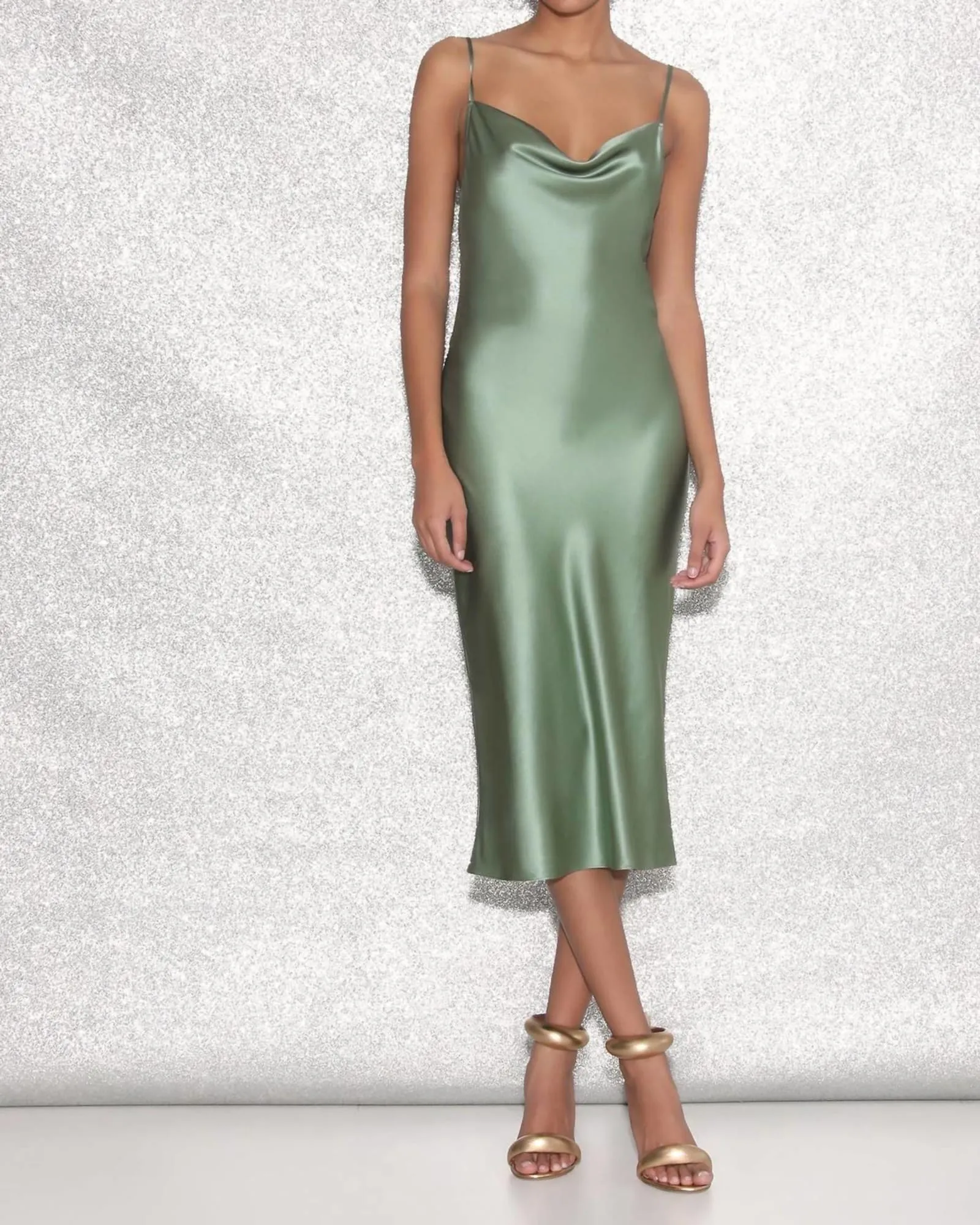 Cowl Neck Slip Dress In Sage | Sage