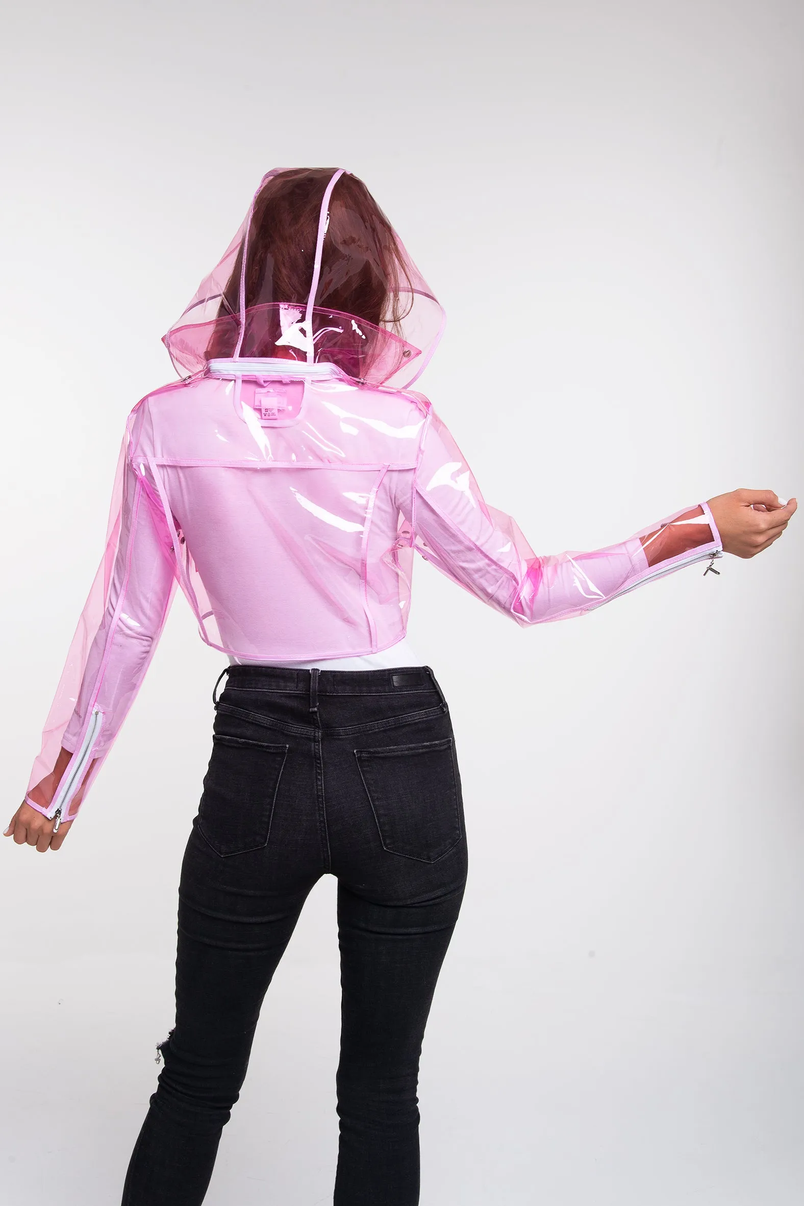 Cropped Transparent Jacket. Stylish Rain Jacket ! Hoodie style! Wind resistant clothing. Unique and bright design.