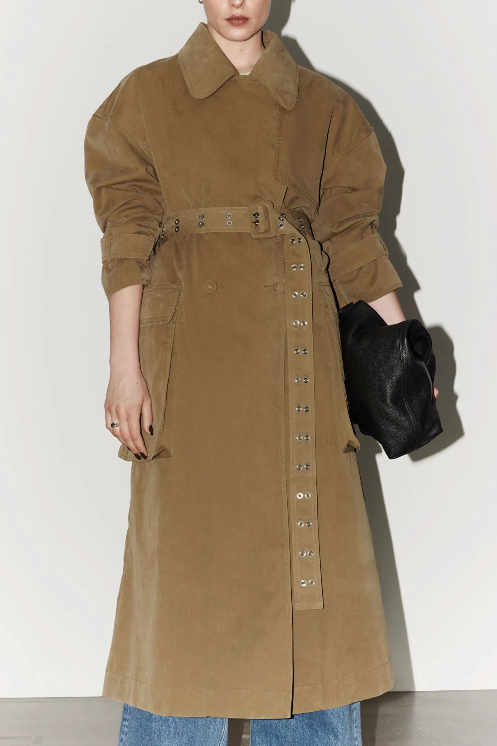 Dark Beige Flap-Pocket Trench Coat