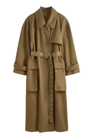 Dark Beige Flap-Pocket Trench Coat