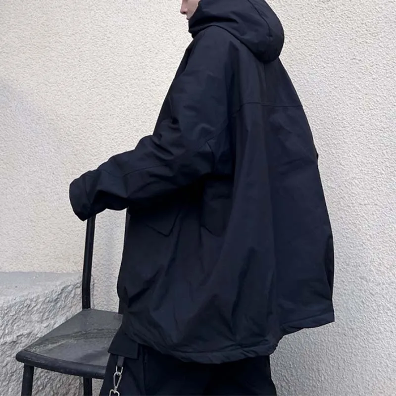 Dark Hooded Thickened Trench Coat