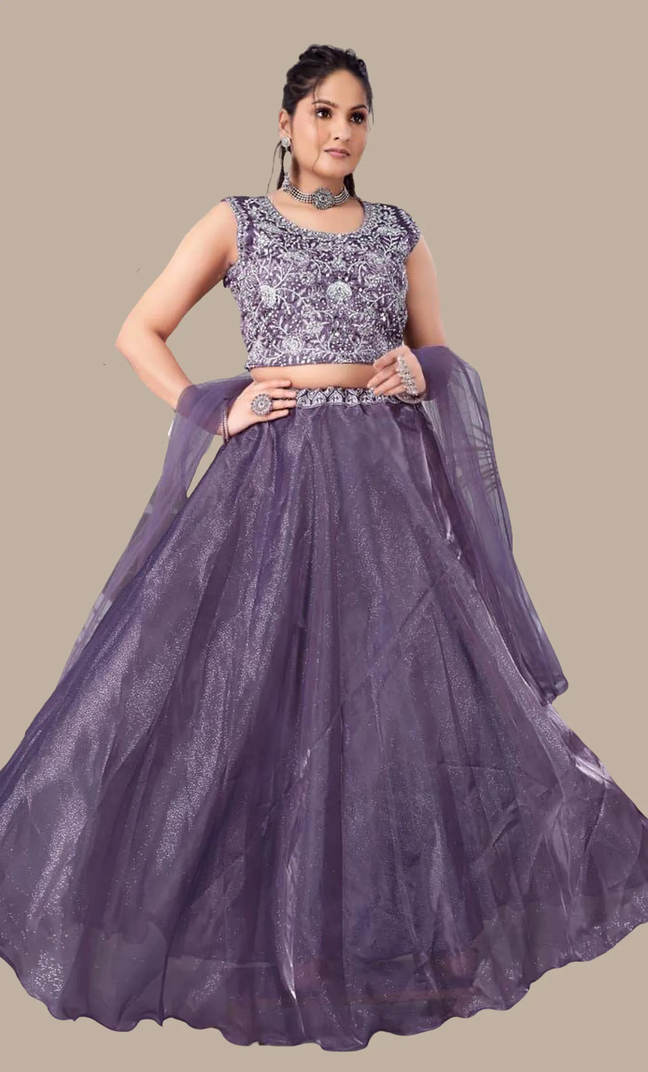 Deep Lilac Embroidered Chania Choli Set