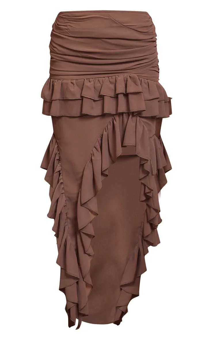 Deep Taupe Ruffle Detail Maxi Skirt