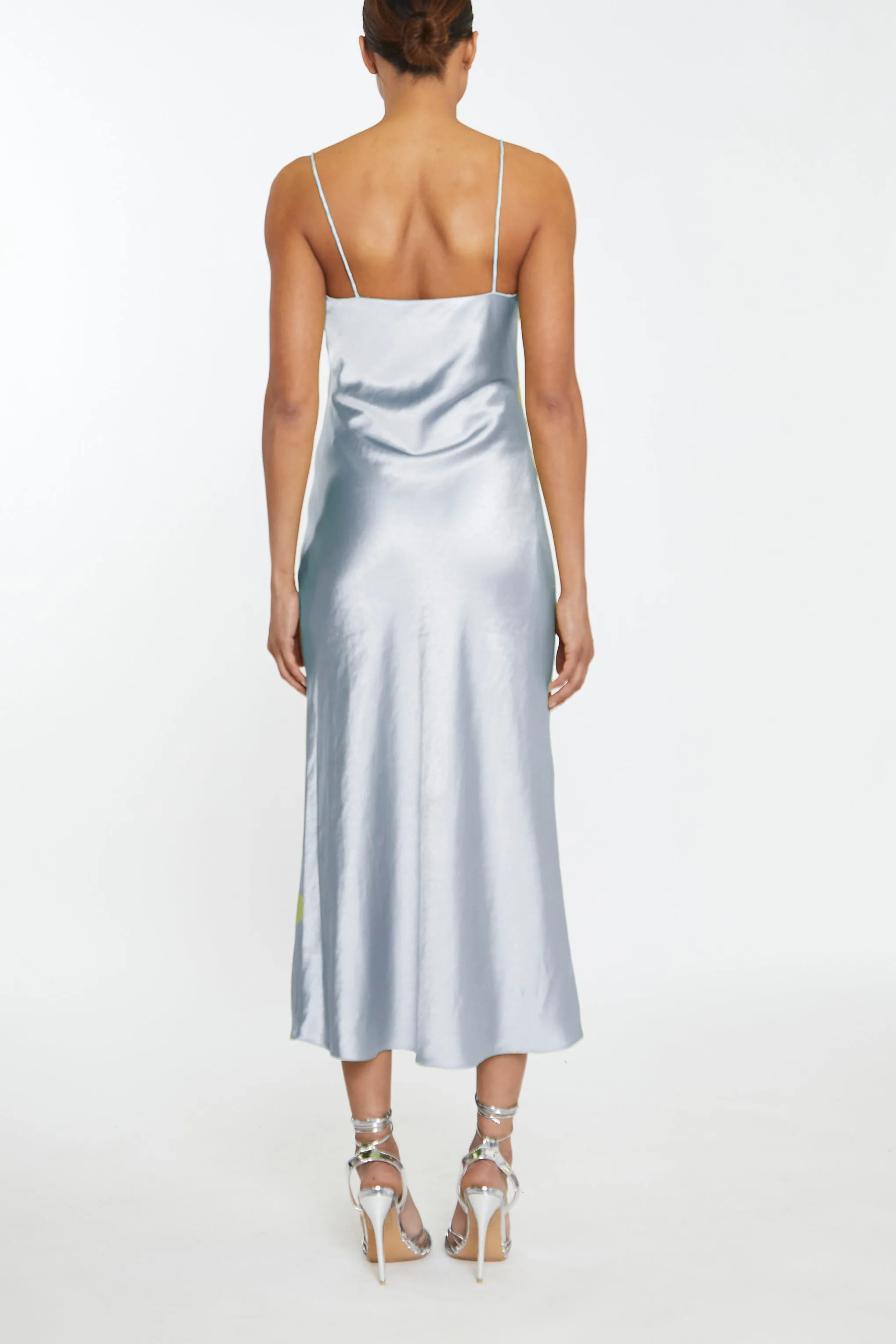 Delphine Icy Blue Midi Satin Slip Dress