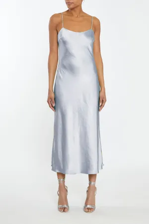 Delphine Icy Blue Midi Satin Slip Dress